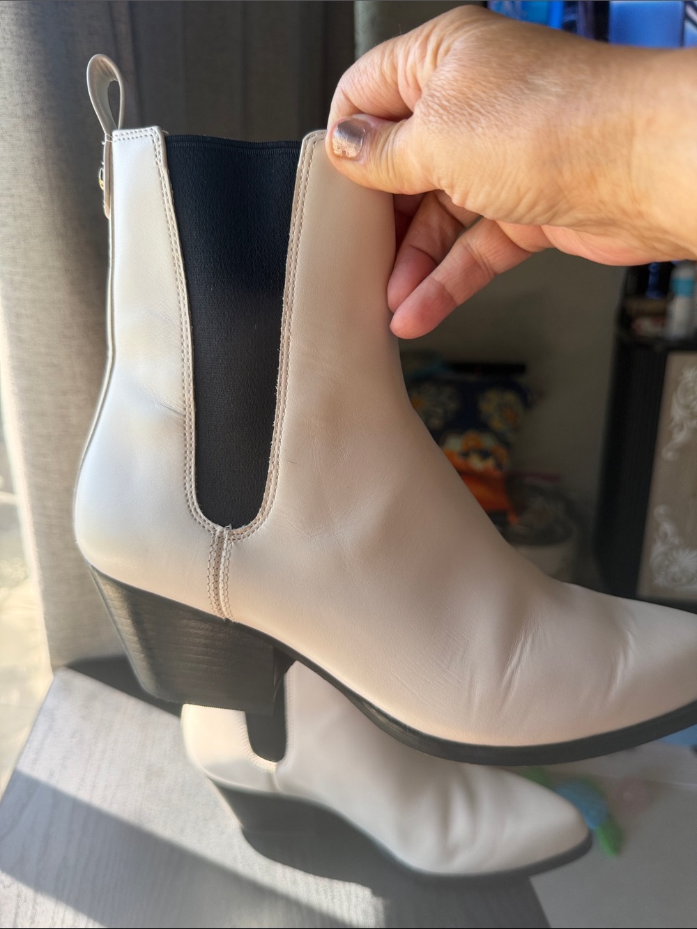 Michael Kors Collection White Chelsea Ankle Boots with Black Elastic